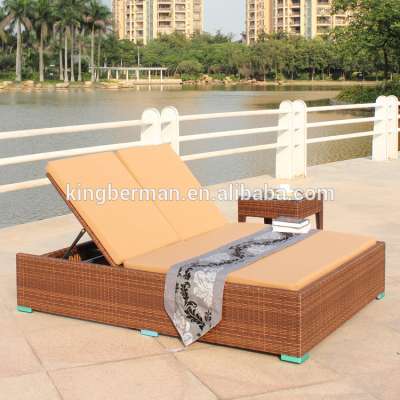 Outdoor Furniture Wicker Rattan Weaved Double Sunbed Beach Rattan Lounger Chairs Adult Chaise Lounger Sofa